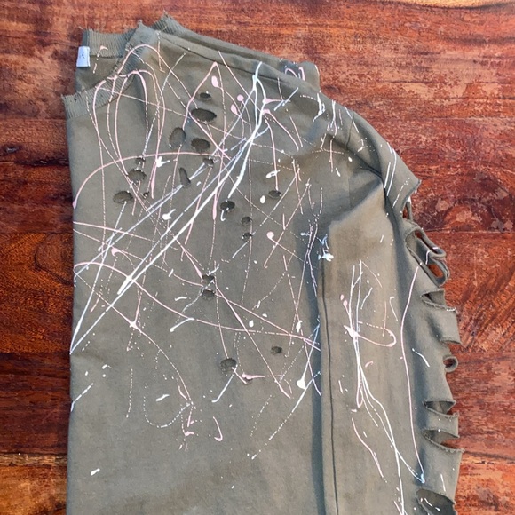 American ABLE Green Paint Splatter Cut Out Scoop Neck Sweater - Picture 6 of 6